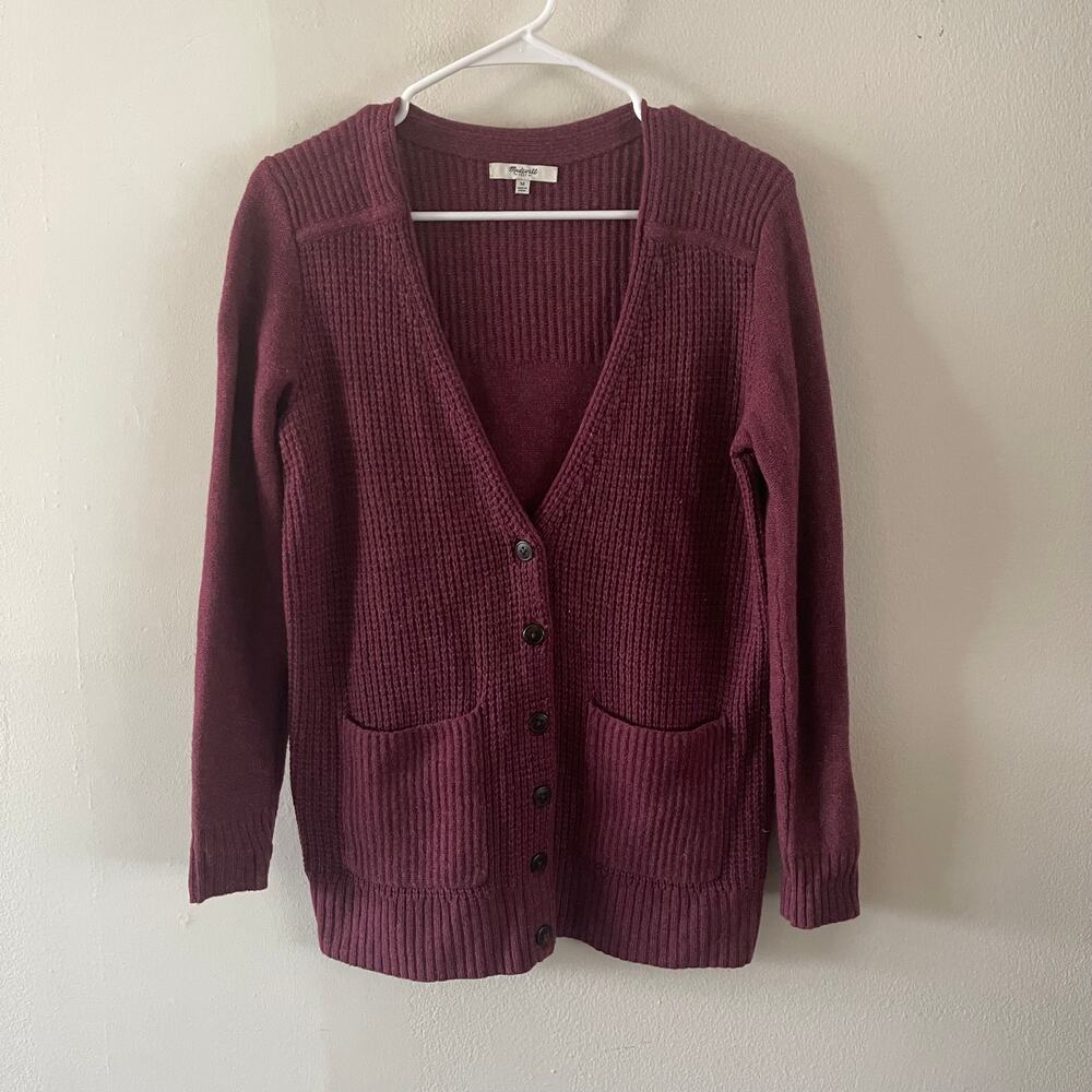 Madewell University Cardigan Sweater Womens Medium Heather Wine Preppy E5056